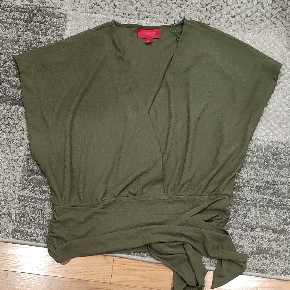 Jennifer Lopez Forest Green Wrap Blouse